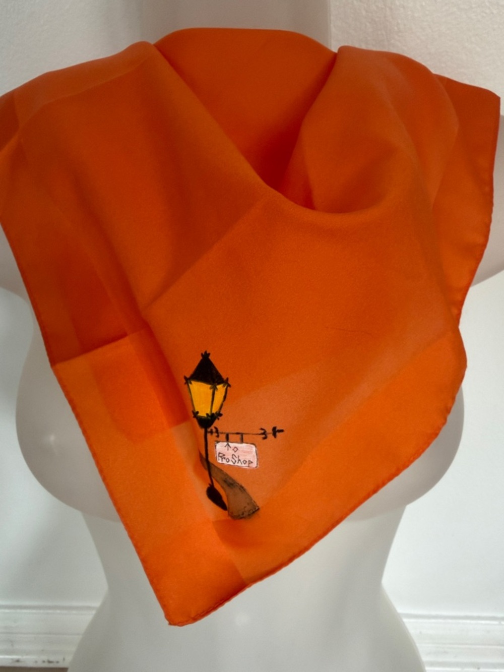 Vintage DI GIOVANNI BOSELLI Italian Scarf - Vibrant Orange w/ Lantern Graphic